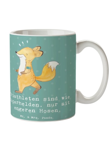 Mr. & Mrs. Panda Tasse Triathlon Superheld mit Spruch in Meeresbrise