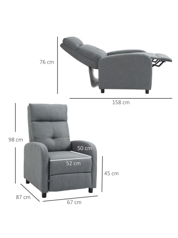 HOMCOM Fernsehsessel mit Liegefunktion-87L x 67B x 98H cm-Grau