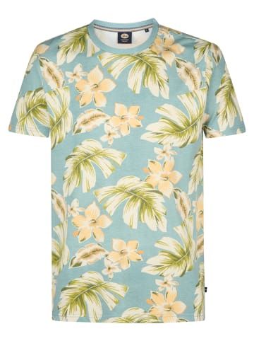 Petrol Industries T-Shirt mit Allover-Muster Hibiscus in Blau