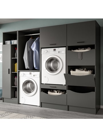 Inn.Furn Waschmaschinenschrank grau Set 4-teilig 242 x 196 cm, XXXL mit viel Stauraum