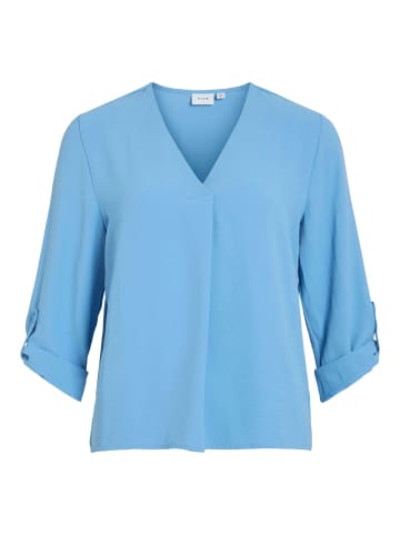 Vila Crepe Struktur Design Bluse V-Ausschnitt Top 3/4 Arm in Blau-4