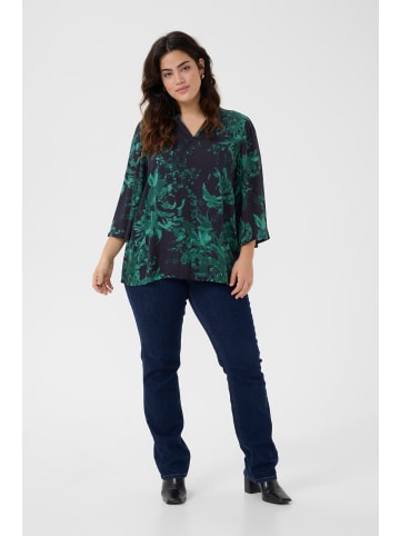 KAFFE curve Kurzarm-Bluse KCmona A-shape in Black/Green Painted Flower