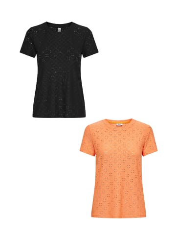 JACQUELINE de YONG Shirt 2er-Set Kurzarm Rundhals T-Shirt in Schwarz-Orange