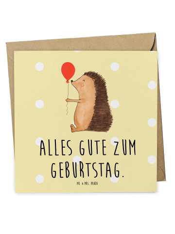 Mr. & Mrs. Panda Einladungskarte Igel Luftballon mit Spruch in Gelb Pastell