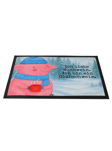 Mr. & Mrs. Panda Fußmatte außen Schwein Glühwein Design mit Spruch in Weiß