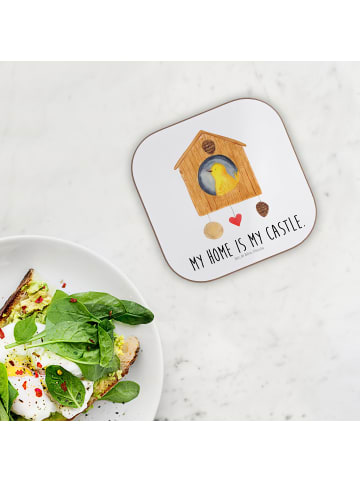 Mr. & Mrs. Panda Tassenuntersetzer Vogel Haus mit Spruch in Weiß