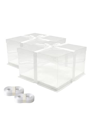 relaxdays 2 x Tortenbox in Transparent/ Weiß - (B)30 x (H)20 x (T)30 cm