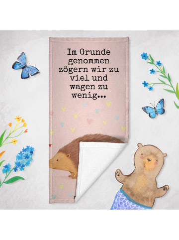 Mr. & Mrs. Panda Badhandtuch Igel Herzen Design mit Spruch in Gelb Pastell