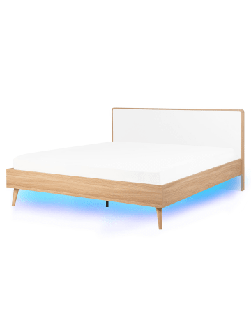 Beliani 9-tlg Doppelbett mit LED SERRIS in Braun/Weiß