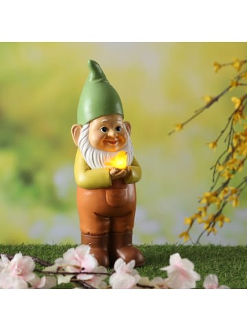 MARELIDA LED Solar Gartenzwerg mit Vogel Gartenfigur H: 28,5cm in bunt
