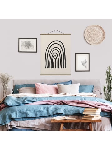 WALLART Stoffbild mit Posterleisten - Schwarzer Aquarell Regenbogen in Creme-Beige