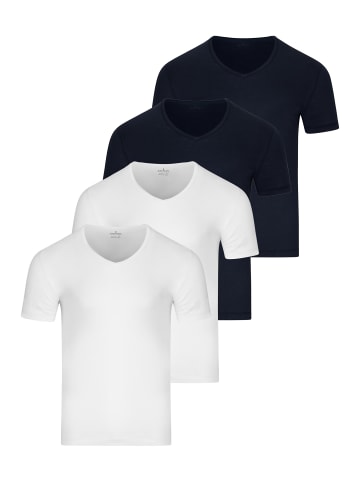 Ragman Unterhemd / Shirt Kurzarm Basic in Weiß / blau