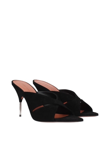 Amina Muaddi Schwarz Leder Stiletto Absatz Sandalen