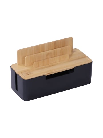 relaxdays Kabelbox in Natur/ Schwarz - (B)30 x (H)16 x (T)13 cm