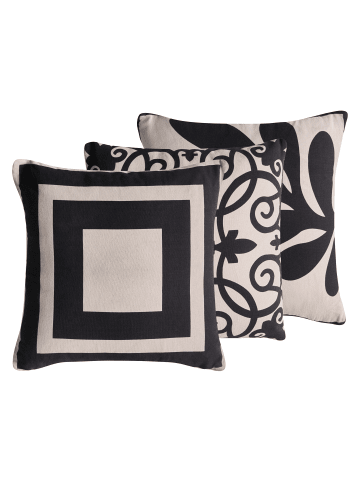 Beliani 3er-Set Dekokissen MERBAU in Beige/Schwarz