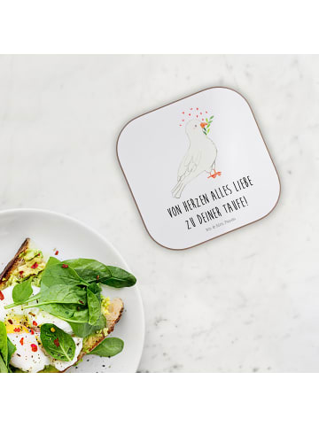 Mr. & Mrs. Panda Untersetzer für Gläser Taube Taufe mit Spruch in Weiß