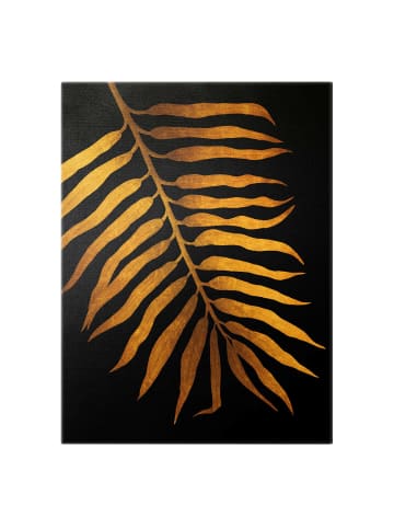 WALLART Leinwandbild Gold - Gold - Palmenblatt II auf Schwarz in Gold