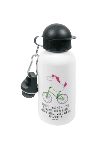 Mr. & Mrs. Panda Kindertrinkflasche Einhorn Radfahrer mit Spruch in Weiß