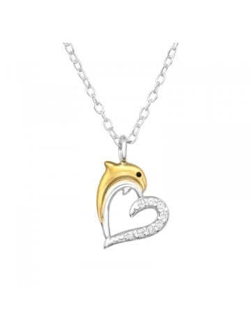 Alexander York Kette mit Anhänger HERZ DELFIN Zirkonia 925 Sterling Silber, 2-tlg. in silber