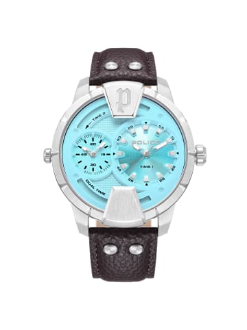 Police Herrenuhr Huntley Dualzeit Blau / Braun / Silber