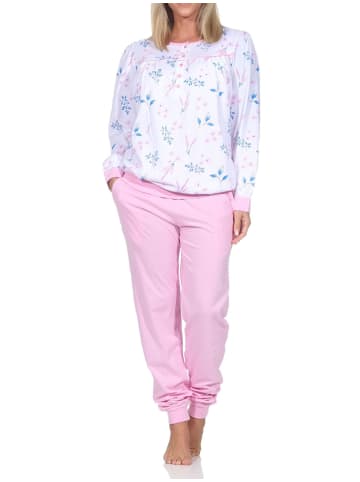 NORMANN Langarm Schlafanzug Pyjama Bündchen in rosa