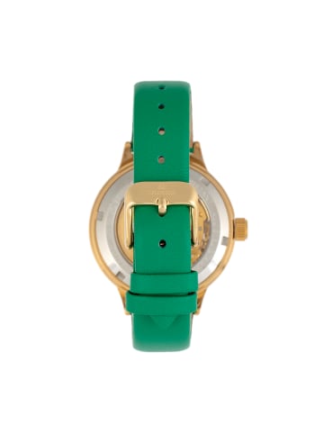 Empress Alice Automatikuhr mit Perlmutt-Skelettzifferblatt und Lederarmband in Green