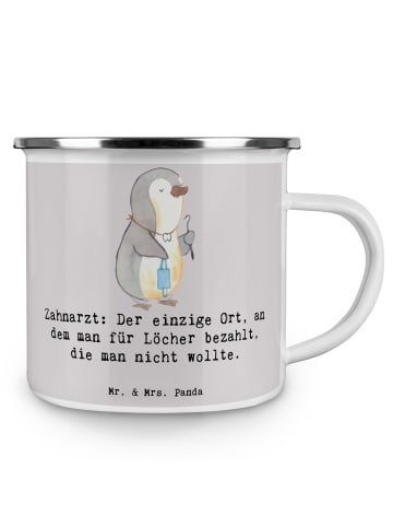 Mr. & Mrs. Panda Camping Emaille Tasse Zahnarzt Lochgebühr mit S... in Grau Pastell