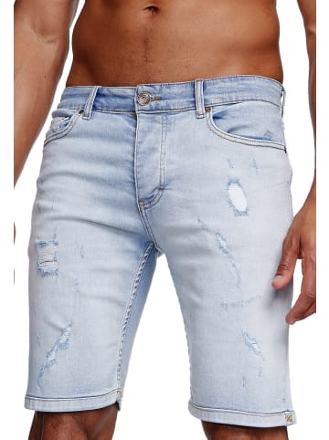 RESLAD Jeans Shorts Destroyed Used Washed in hellblau