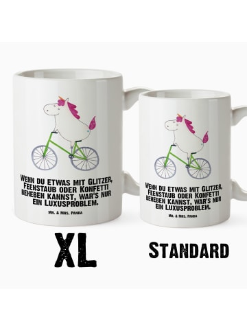 Mr. & Mrs. Panda XL Tasse Einhorn Radfahrer mit Spruch in Weiß