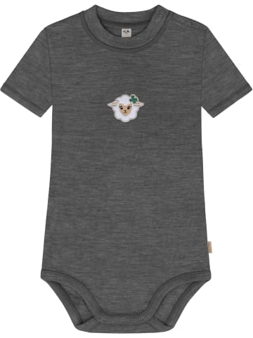 Normani Outdoor Sports Baby Kurzarm Body aus 100 % Bio-Merinowolle mit Druckknopf in Anthrazit