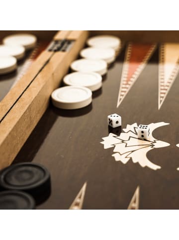 Almina Backgammon Brettspiel aus Holz – Kaplama Tavla in Braun