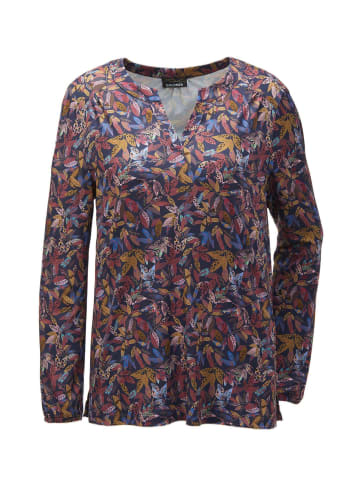 GOLDNER Kurzgröße:  Elegantes Blusenshirt mit V-Ausschnitt in marine / gemustert