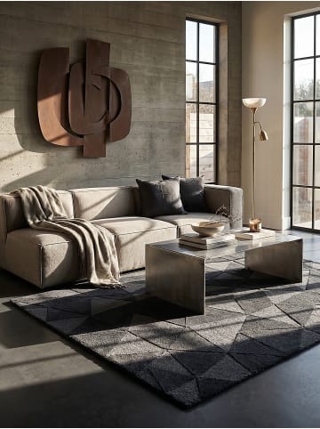 KADIMA DESIGN Wollteppich Kurzflor DEBEN Geometrisch Abstrakt Handgetuftet in Anthrazit