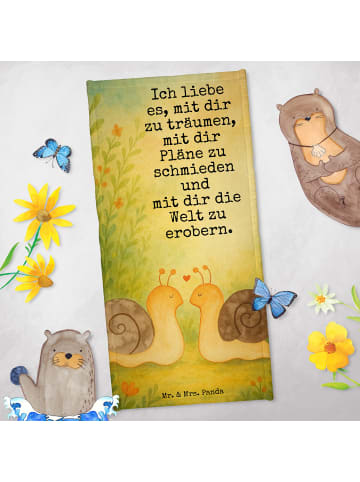 Mr. & Mrs. Panda Handtuch Schnecken Liebe Design mit Spruch in Grau Pastell
