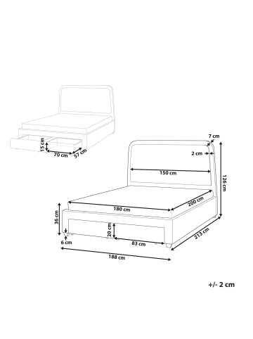 Beliani Doppelbett SARDENT in Weiß/Schwarz - (W) 188 x (H) 126 x (L) 213 cm