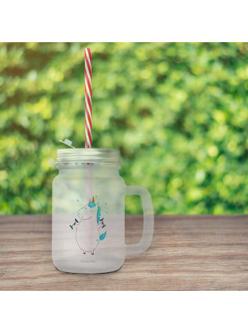Mr. & Mrs. Panda Trinkglas Mason Jar Einhorn Fitness ohne Spruch in Transparent