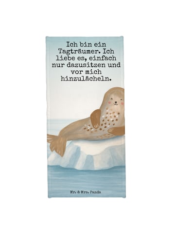 Mr. & Mrs. Panda Badehandtuch Robbe Lachen Design mit Spruch in Gelb Pastell