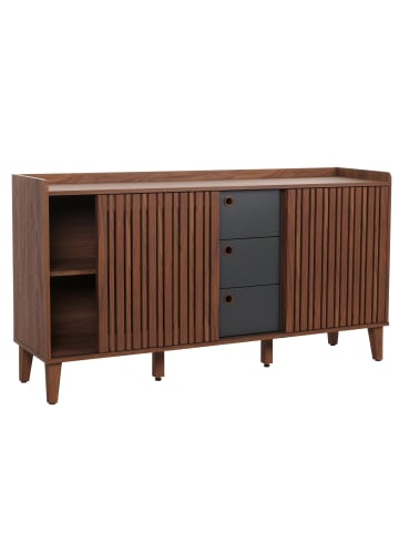 MCW Sideboard M48, Walnuss-Optik, Schubladen dunkelgrau