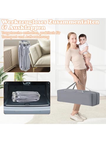 COSTWAY Laufgitter 150cm faltbar mit atmungsaktivem Netz & 50 Bälle in Grau