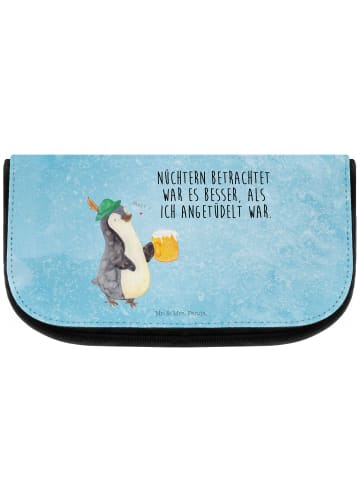Mr. & Mrs. Panda Waschtasche Pinguin Bier mit Spruch in Eisblau