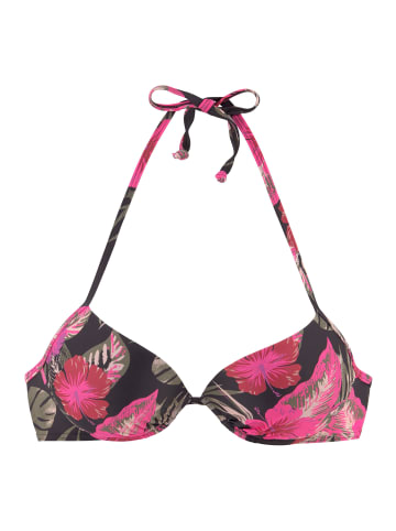 LASCANA Push-Up-Bikini-Top in schwarz-pink-bedruckt