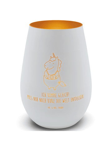 Mr. & Mrs. Panda Teelichthalter Einhorn Fotograf mit Spruch in Weiß