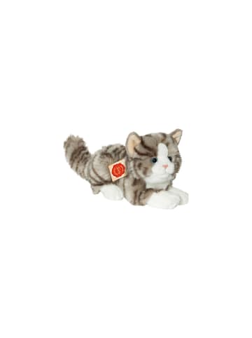 Teddy Hermann Kuscheltier Katze liegend grau, ca. 20cm, ab 18 Monate