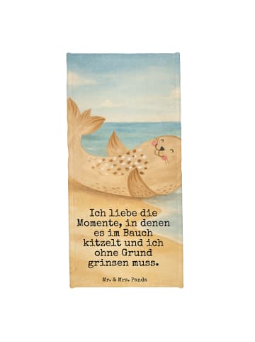 Mr. & Mrs. Panda Strandtuch Robbe Liegen Design mit Spruch in Gelb Pastell