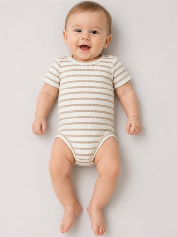 name it Kurzarm Body 3er-Set Gestreift Rundhals Bequem in Braun