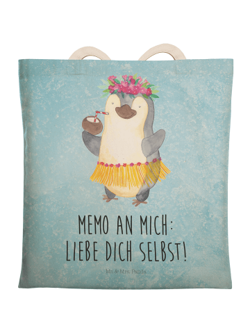 Mr. & Mrs. Panda Stofftasche Pinguin Kokosnuss mit Spruch in Eisblau
