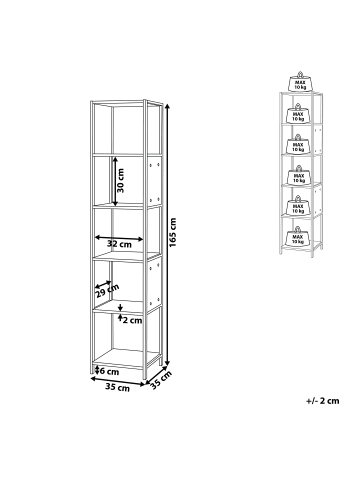 Beliani Bücherregal BOGOTA in Weiß/Braun - (W) 35 x (H) 165 x (L) 35 cm