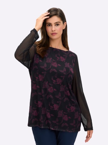 sheego Langarmshirt in schwarz-bedruckt