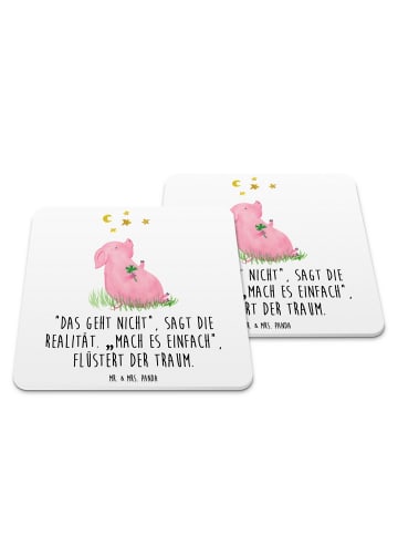 Mr. & Mrs. Panda Tassenuntersetzer Schwein Glück mit Spruch in Weiß