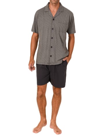 NORMANN kurzarm Schlafanzug Shorty Pyjama zum durchknöpfen in grau